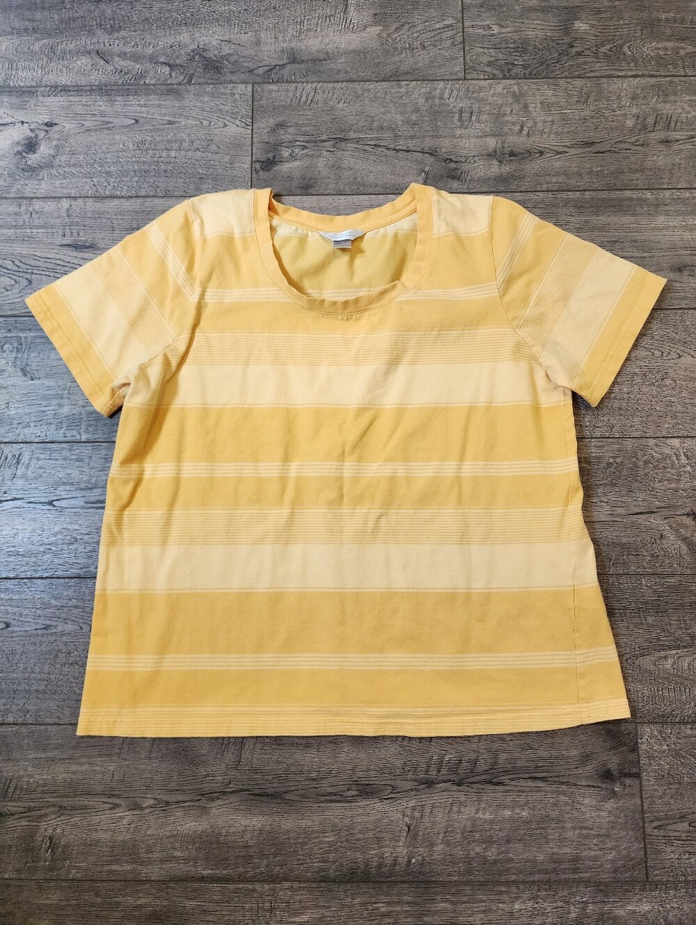 Christopher and Banks Yellow Gold Striped T-Shirt Size XL Short Sleeve Top